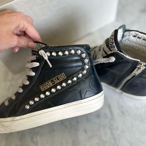 Golden Goose Slide High Top- Coveted Black with Rockstud